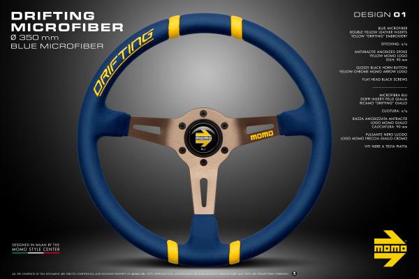 Kierownica MOMO DRIFTING 350 mm mikrofibra niebieska